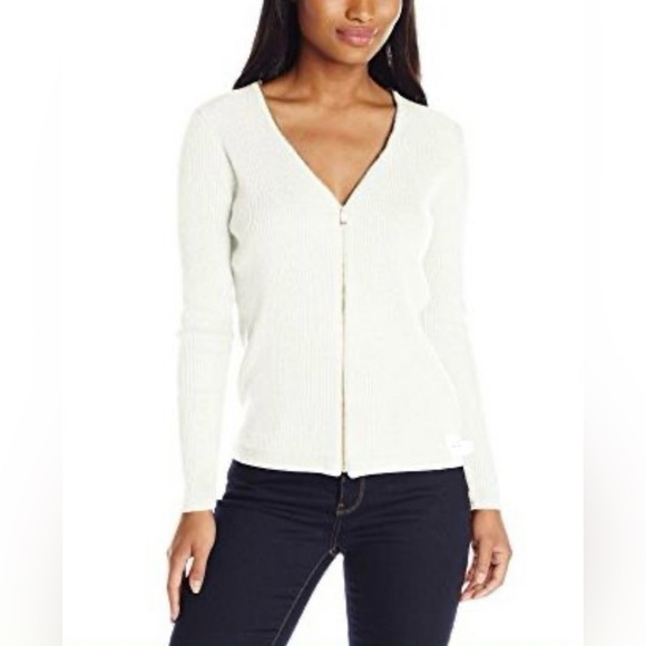 Calvin Klein Women's Zip-Up Cream Cardigan - Picture 1 of 7